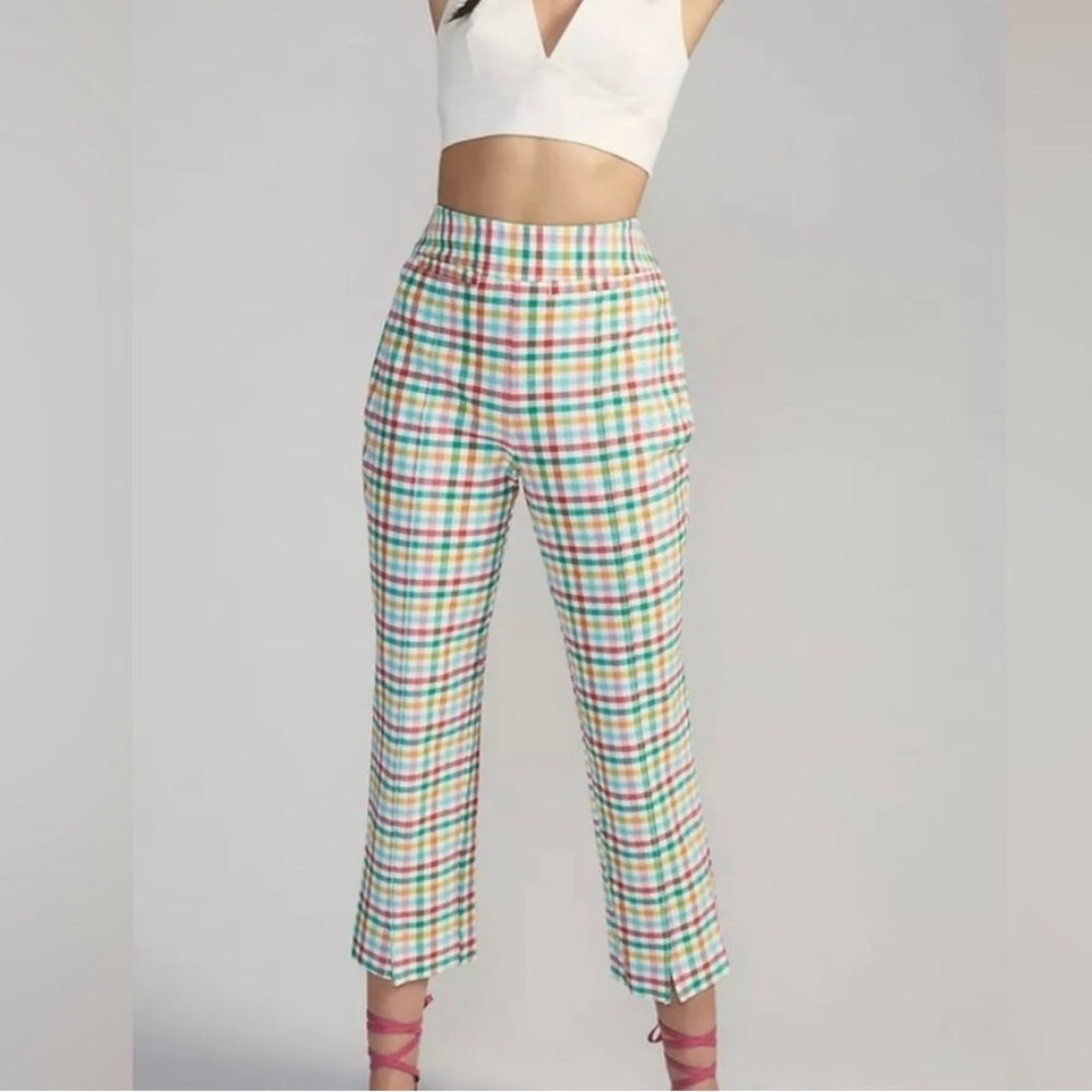 Maeve Sold by Anthropologie Grace Gingham Multi Color Plaid Crop Pants Size 8